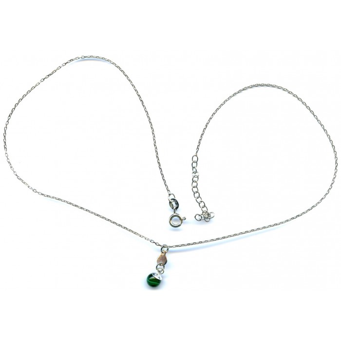 Chaîne argent pierre rhodié malachite véritable 6mm