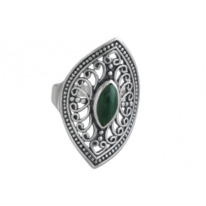 Bague argent pierre malachite/filigrane
