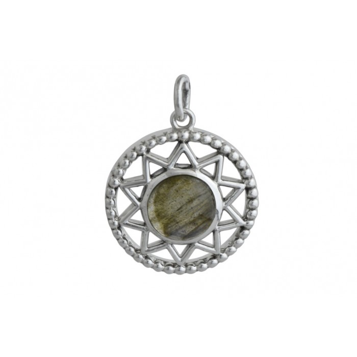 Pendentif argent pierre/soleil cercle ajouré