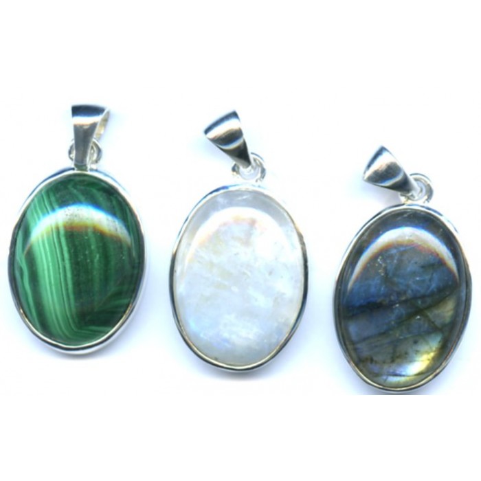 Pendentif argent pierre/ovale