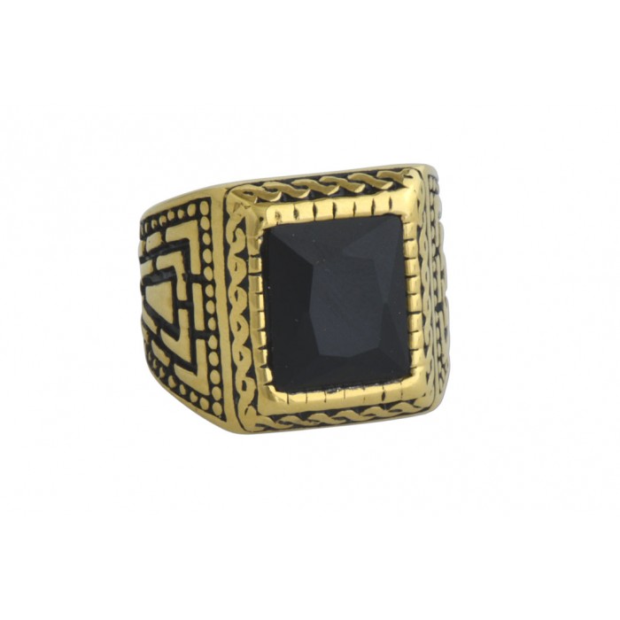 Steel Ip gold black CZ ring