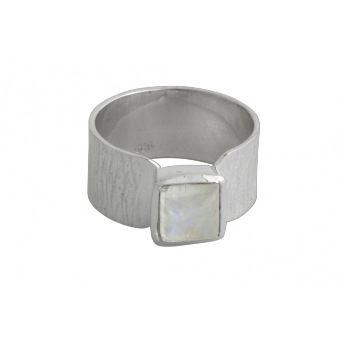 Bague argent pierre/pierre de lune/carré martelé