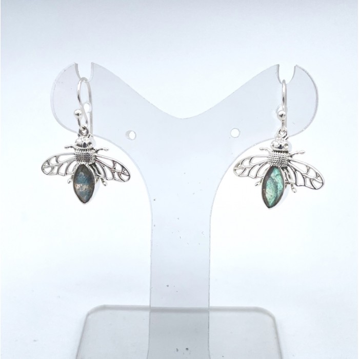 Boucle d'oreille argent pierre facettes / Labradorite