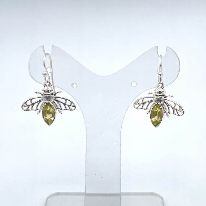 Boucle d'oreille argent pierre facettes / Quartz citron