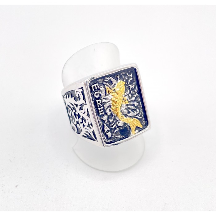 Bague acier carpe steel et IP Gold