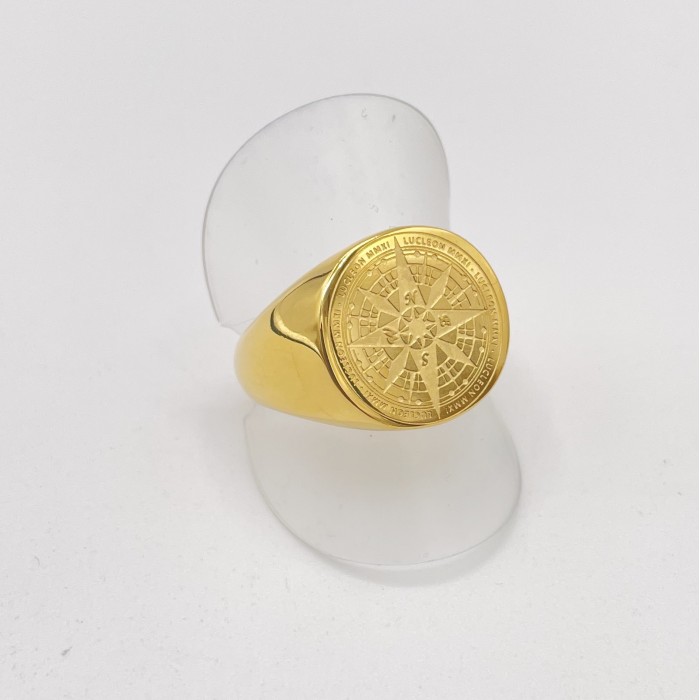 Bague acier boussole IP gold