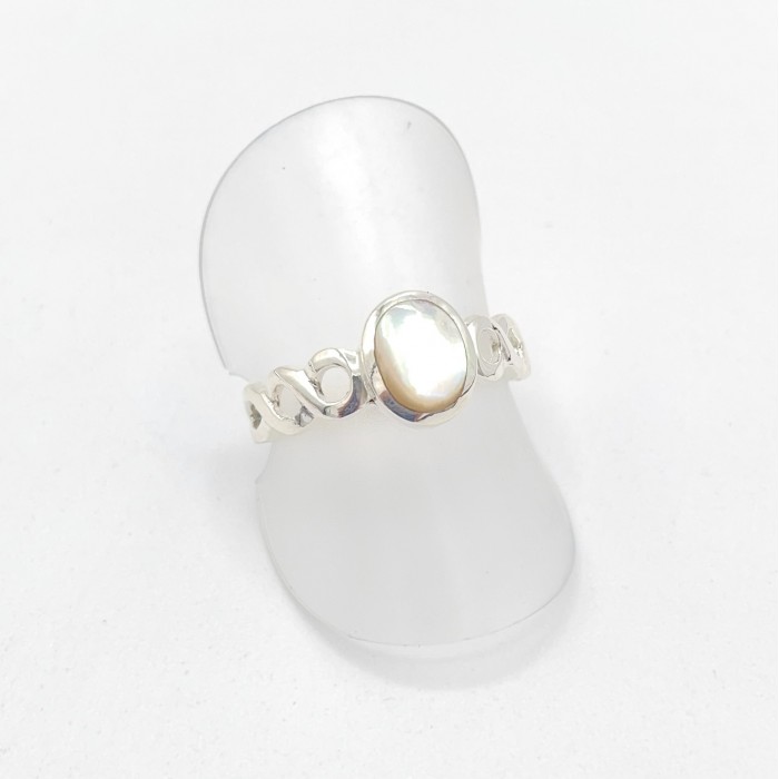 Bague argent pierre nacre torsade