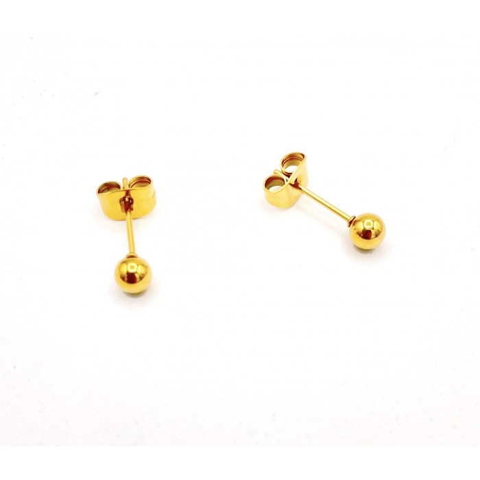 Steel IP gold ball earring / 4mm