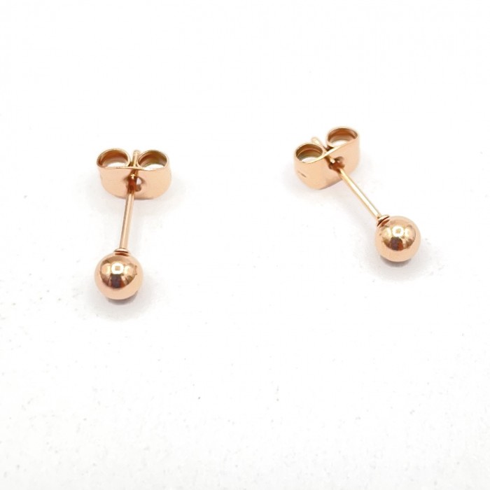Steel IP rose gold ball earring / 4mm