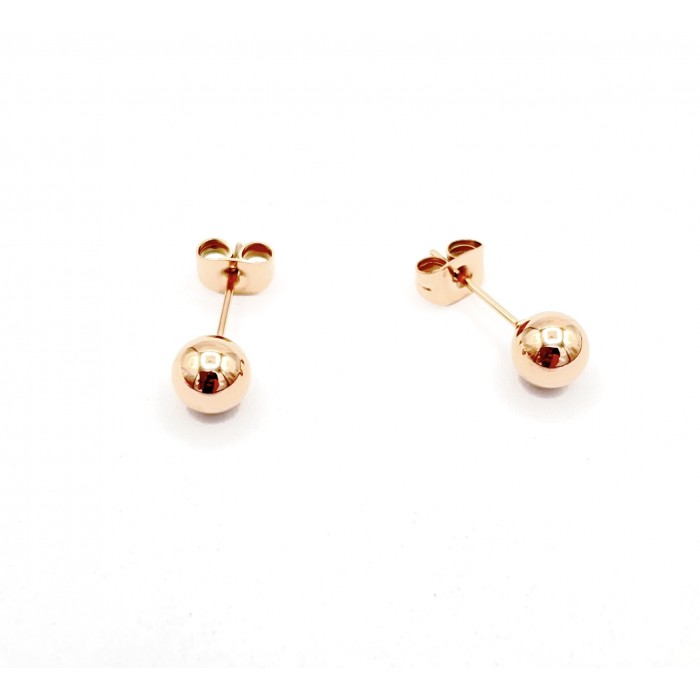 Steel IP rose gold ball earring / 6mm