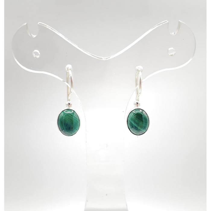 Boucle d'oreille argent pierre ovale / Malachite
