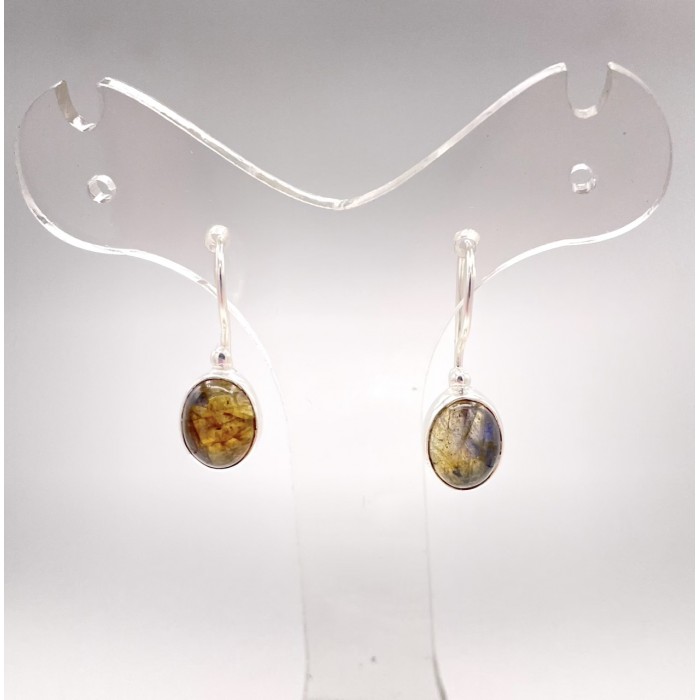 Boucle d'oreille argent pierre ovale / Labradorite