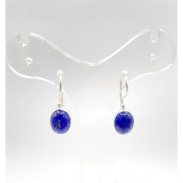 Boucle d'oreille argent pierre ovale / Lapis
