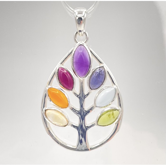 Pendentif argent pierre chakra arbre