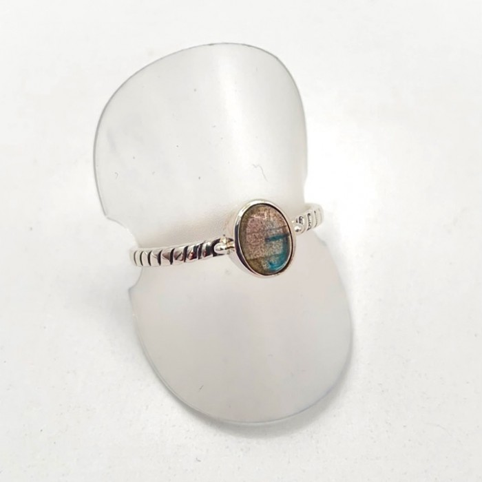 Bague argent pierre / torsade ovale Labradorite