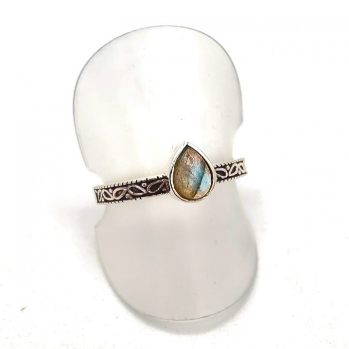 Bague argent pierre / gravure goutte Labradorite