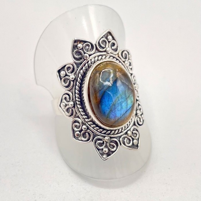 Bague argent pierre / petales coeur Labradorite