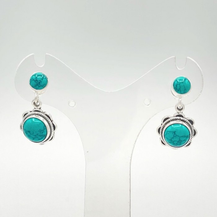 boucle d'oreille argent pierre / double pierre Turquoise