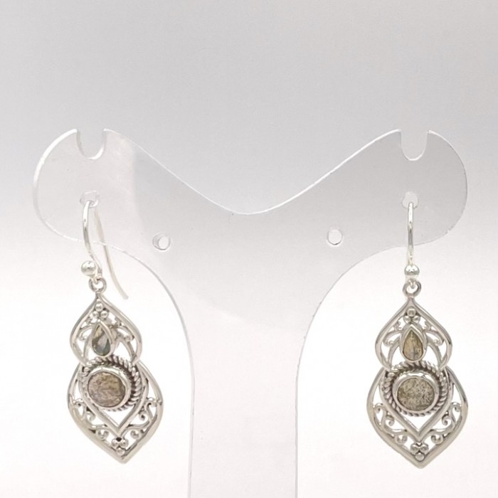 Boucle d'oreille argent pierre / dentelle double Labradorite